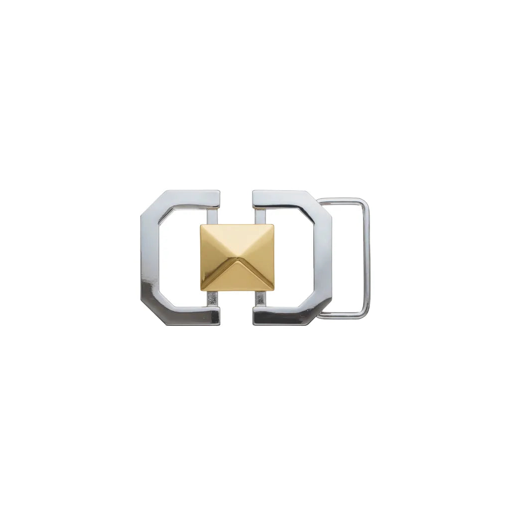 Square-Link Stud Belt Buckle 25mm - Palladium Nickelfree HQ + Light Gold, Zamak