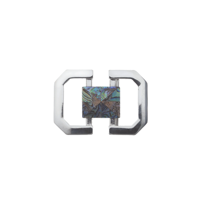 Geometric Motif 40mm Belt Buckle – Shiny Nickelfree Finish + Solid Paua Blue Mother of Pearl
