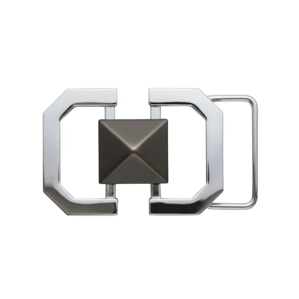 Square-Link Stud Belt Buckle 40mm - Palladium Nickelfree HQ + Shiny Gun Metal, Zamak