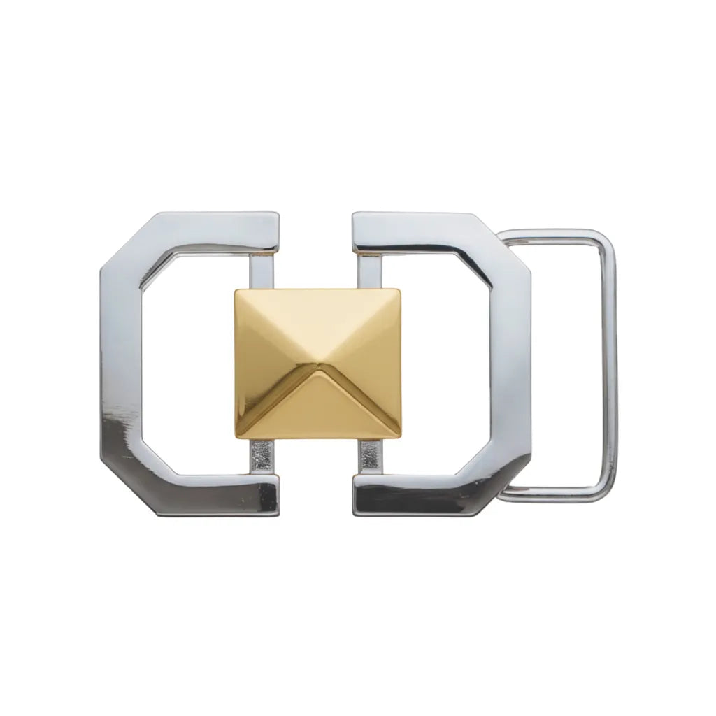 Square-Link Stud Belt Buckle 40mm - Palladium Nickelfree HQ + Light Gold, Zamak