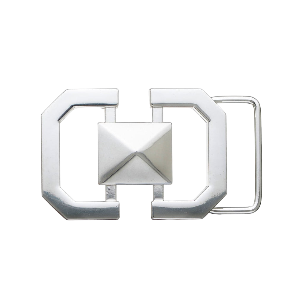 Modern silver geometric pyramid belt buckle, minimalist Italian design inspired fashion accessory, vintage men’s collectible decorative belt hardware