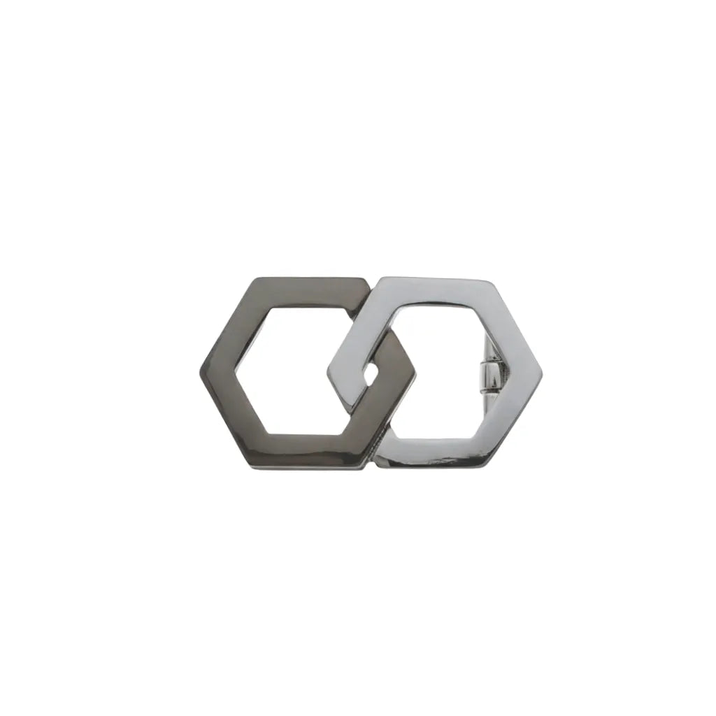 Interlocking Hexagon 25mm Belt Buckle - Palladium Nickelfree HQ + Shiny Gun Metal, Zamak