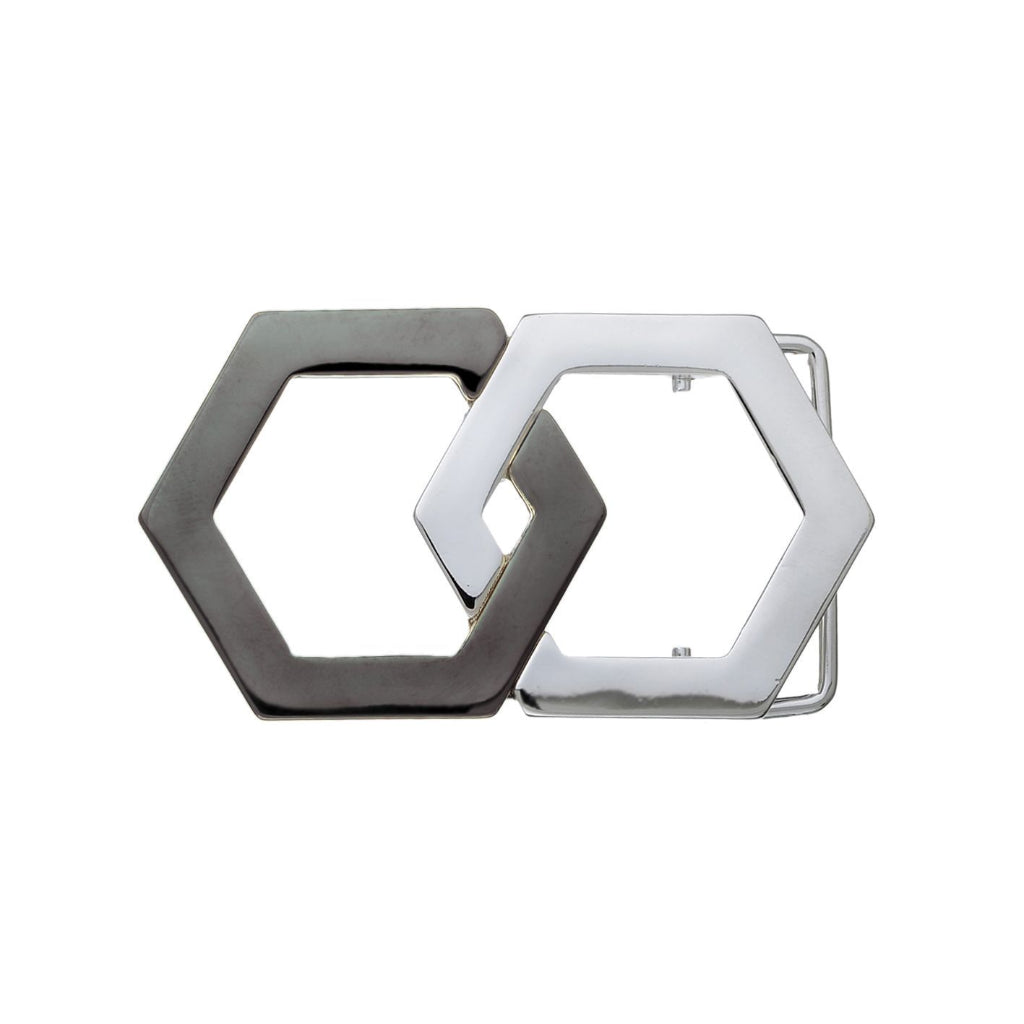 Hexagon 40mm Belt Buckle – Palladium Nickelfree HQ + Shiny Gun Metal, Zamak