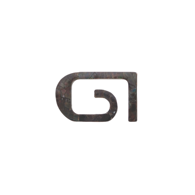 G-shaped belt buckle frame, dark shell-like mosaic texture, isolated on transparent background
