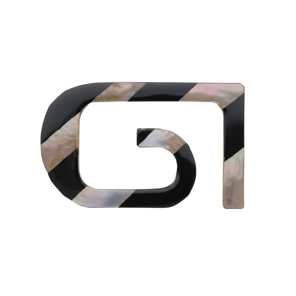 Minimalist Hook 40mm Belt Buckle – Shiny Light Gold + Solid Brown Lip & Black Tab Mother of Pearl