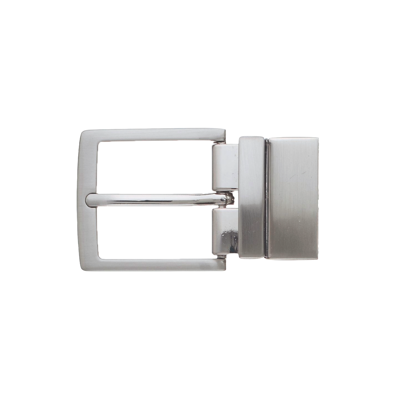 Brushed nickel-free rectangular frame belt buckle with pin bar and clamp closure, fits 35mm belt strap