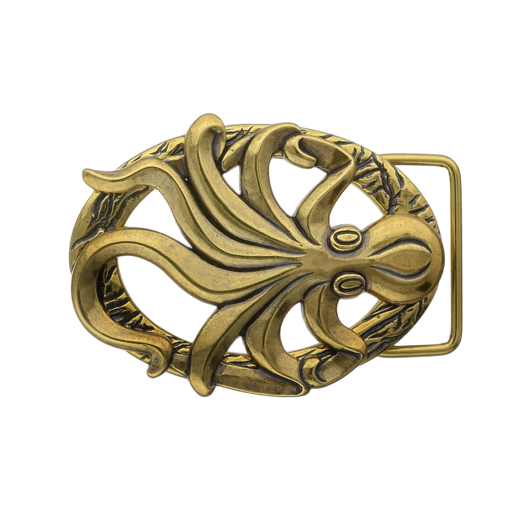 Antique gold octopus belt buckle with nautical marine life design, ocean inspired fashion accessory, Italian design vintage buckle, men’s collectible decorative belt hardware