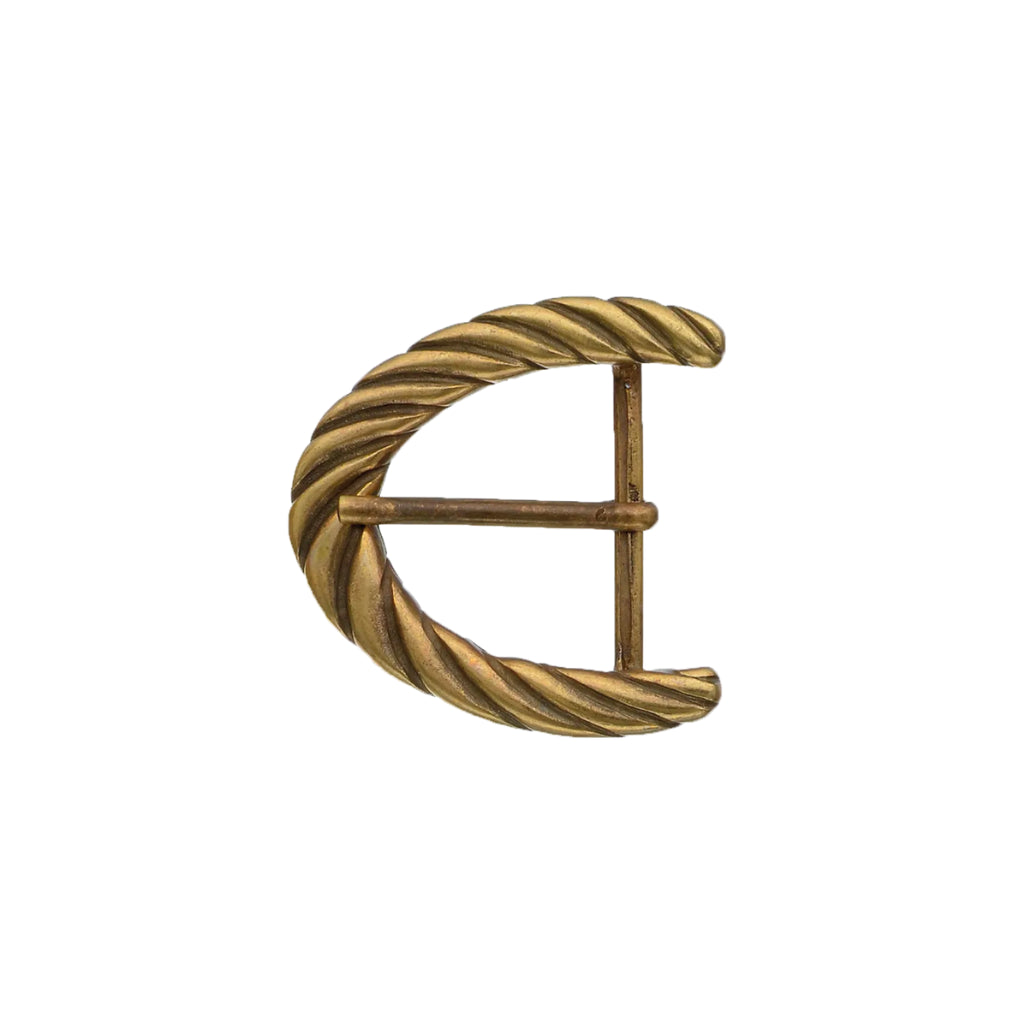 Antique gold crescent belt buckle with twisted rope texture, fits 40mm belt strap