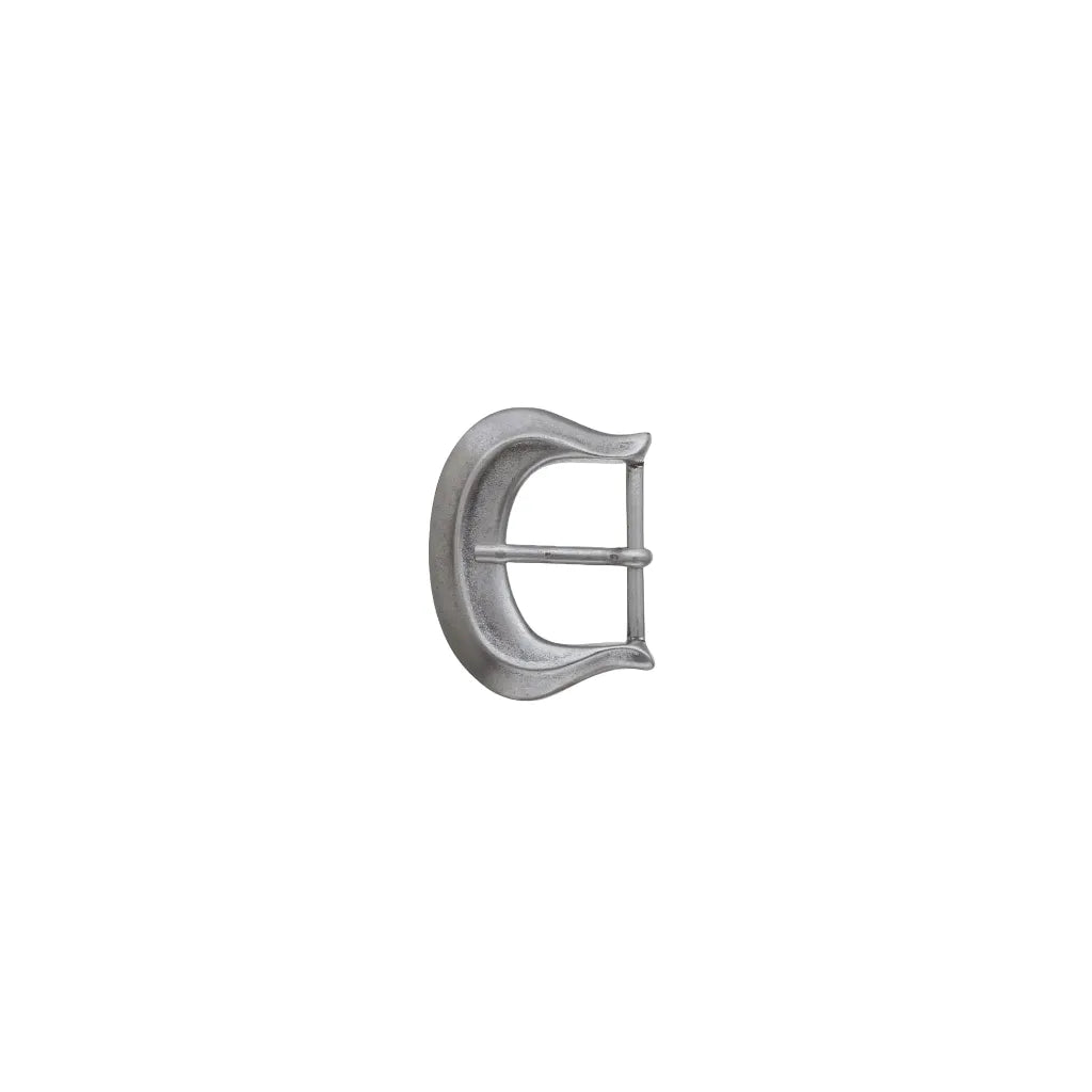 Satin silver horseshoe belt buckle with curved crescent frame, fits 25mm belt strap