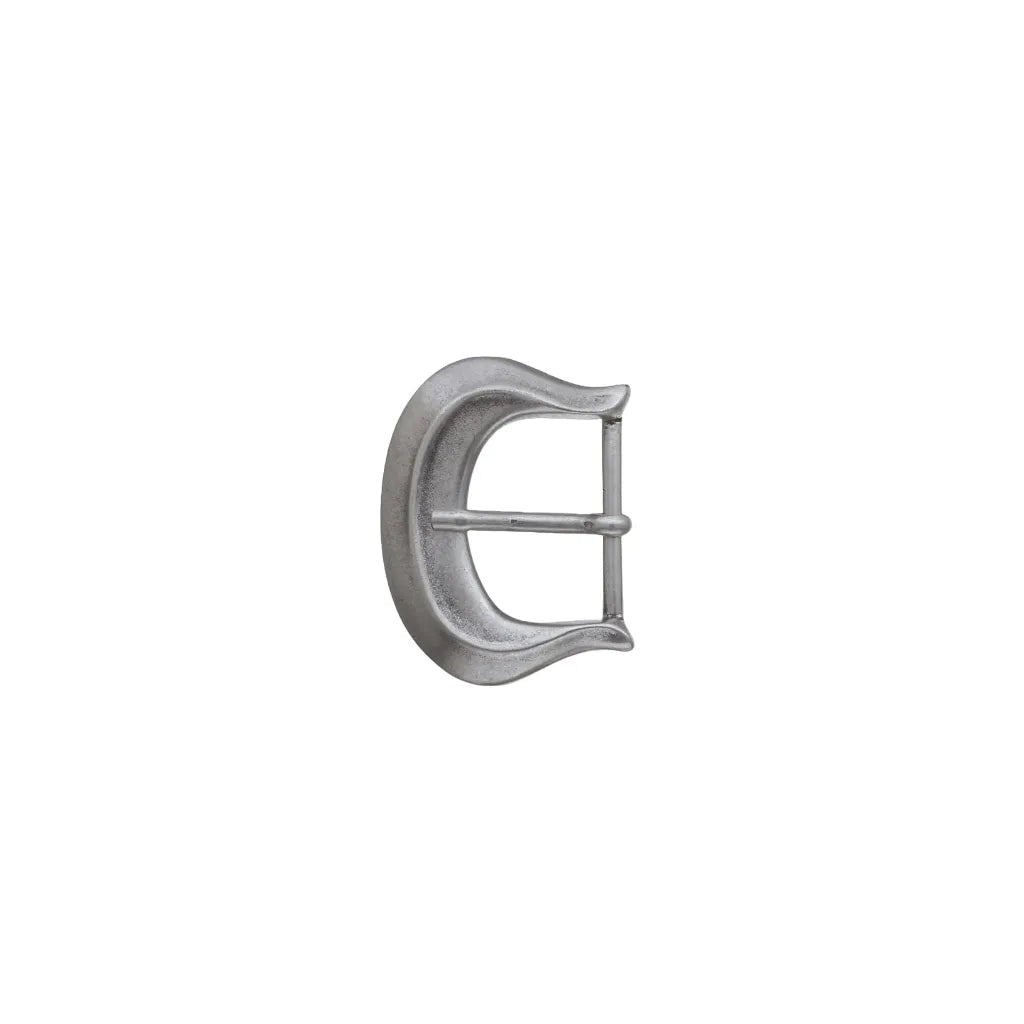 Satin silver horseshoe belt buckle with curved crescent frame, fits 30mm belt strap