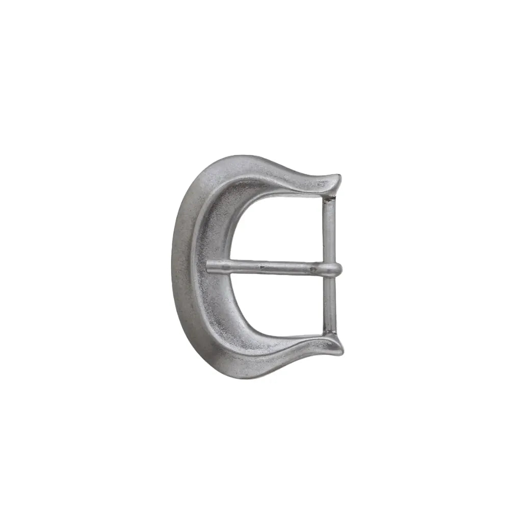 Satin silver horseshoe belt buckle with curved crescent frame, fits 40mm belt strap