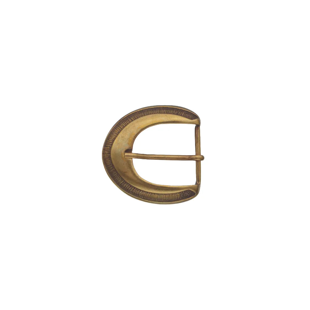 Decorative 30mm belt buckle in old gold. 