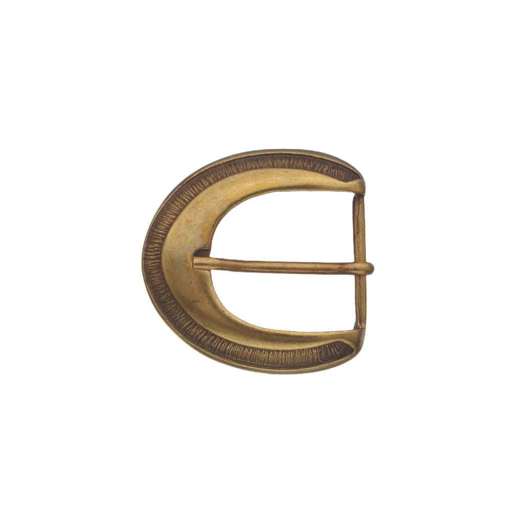 Decorative 40mm belt buckle in old gold. 