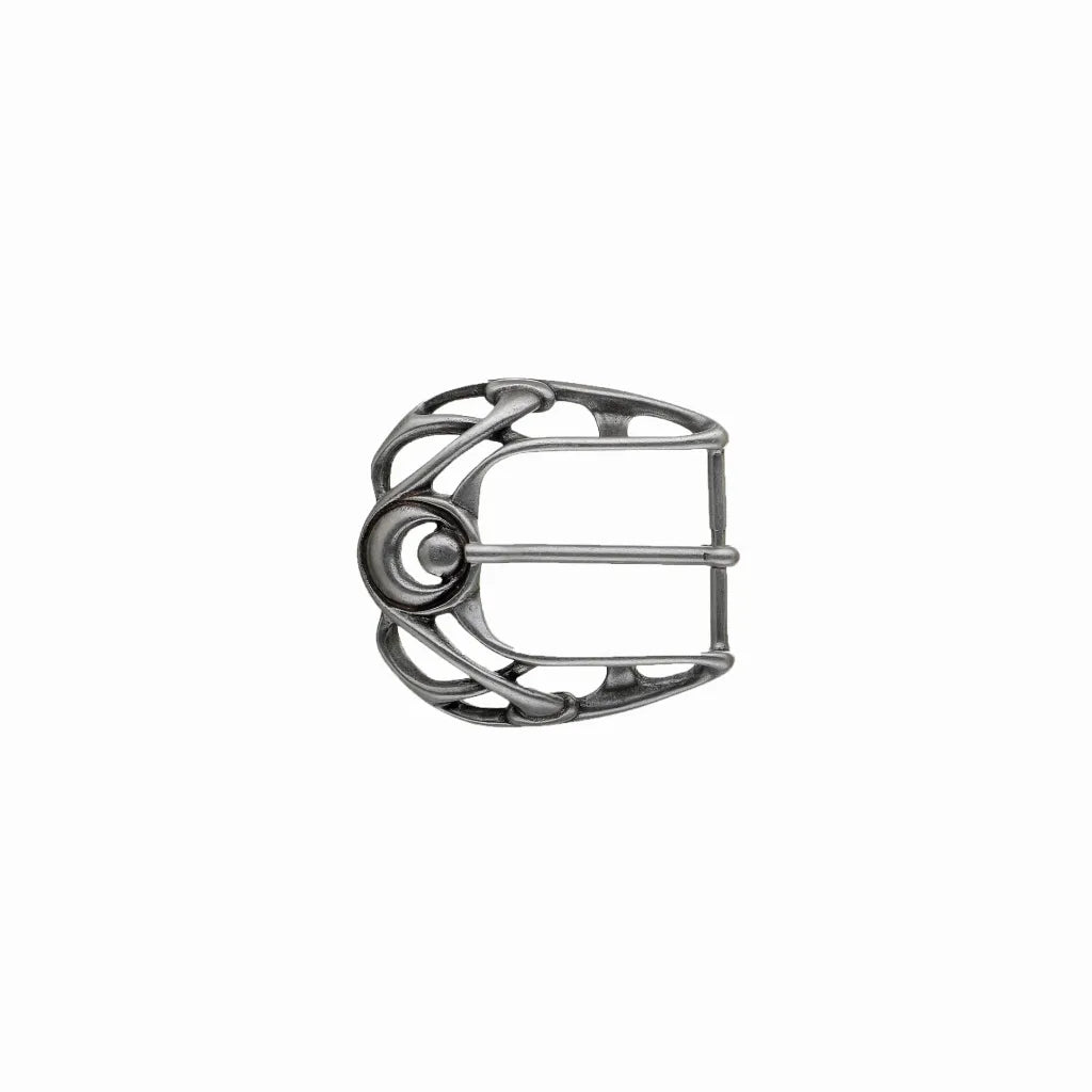 Ornate Openwork D-Frame 30mm Belt Buckle – English Silver Finish, Zamak