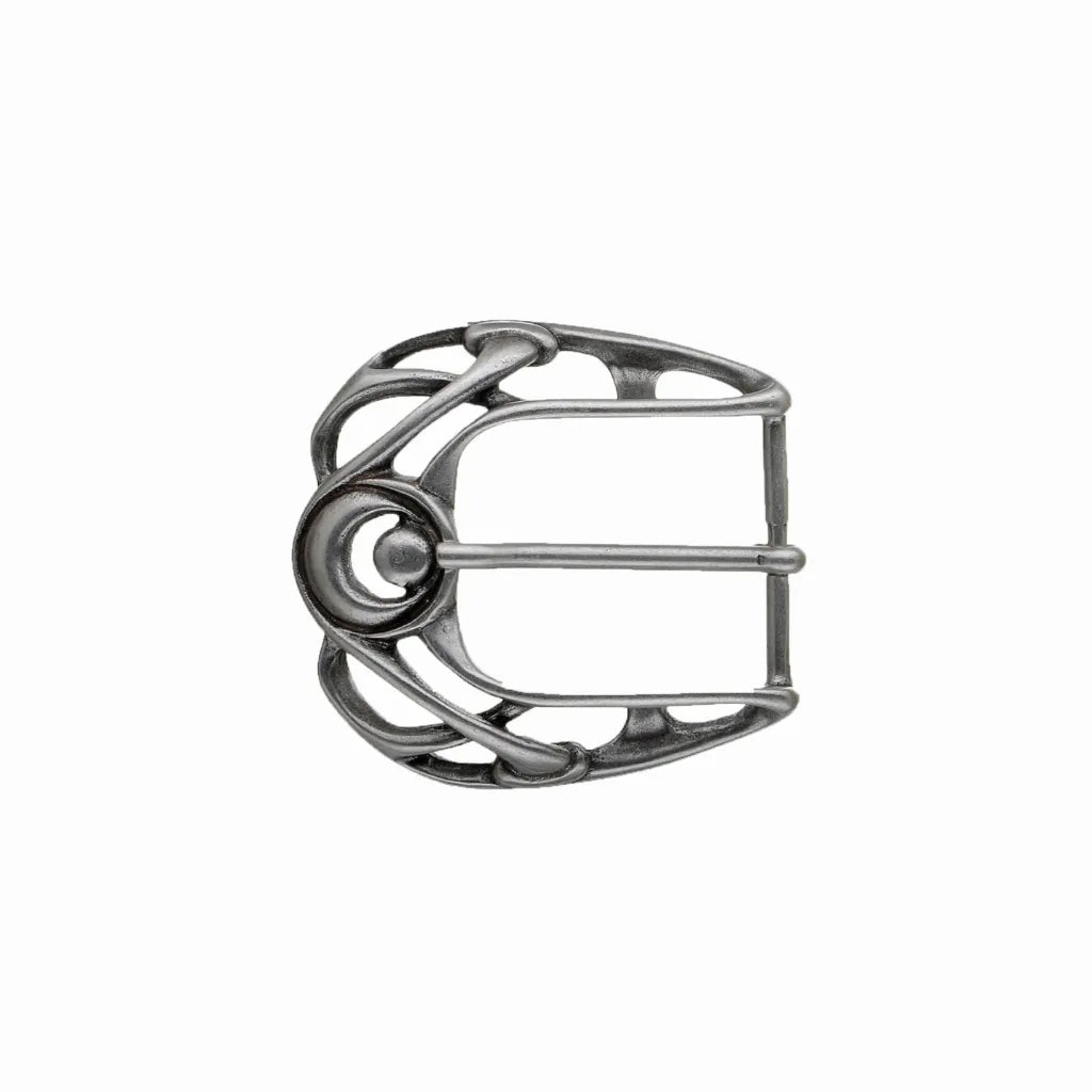 Ornate Openwork D-Frame 40mm Belt Buckle – English Silver Finish, Zamak