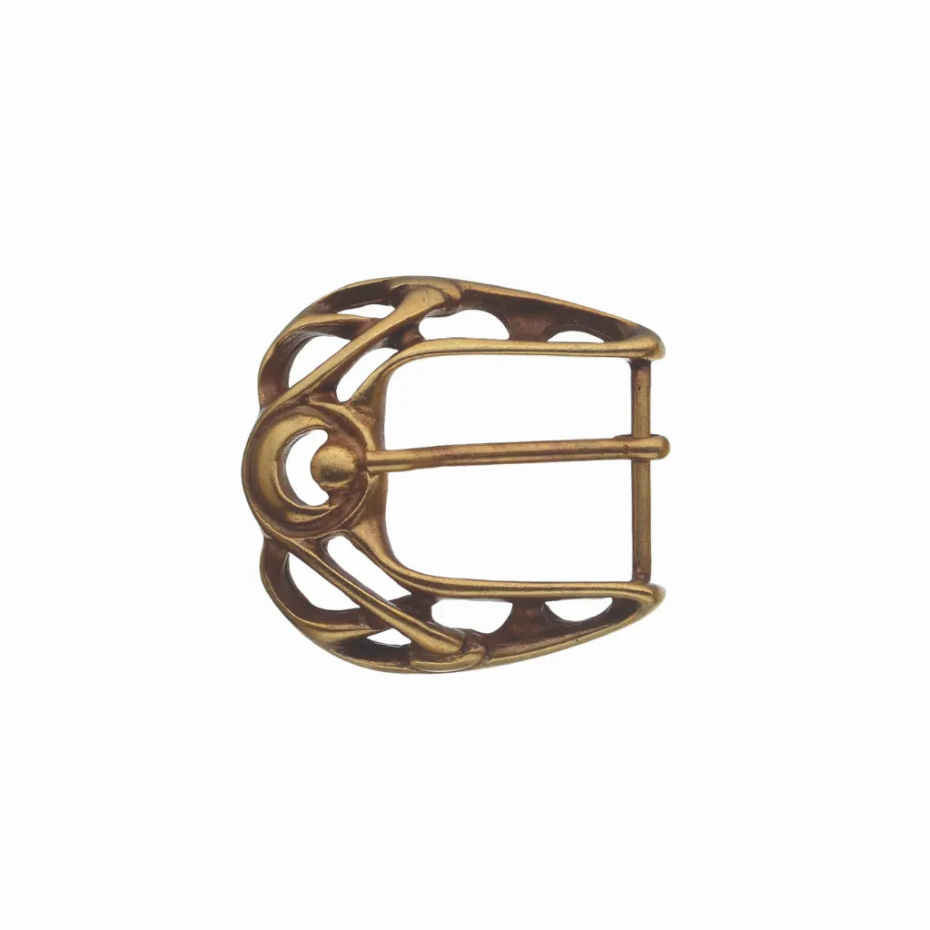 Ornate Openwork D-Frame 40mm Belt Buckle – Shiny Old Gold Finish, Zamak