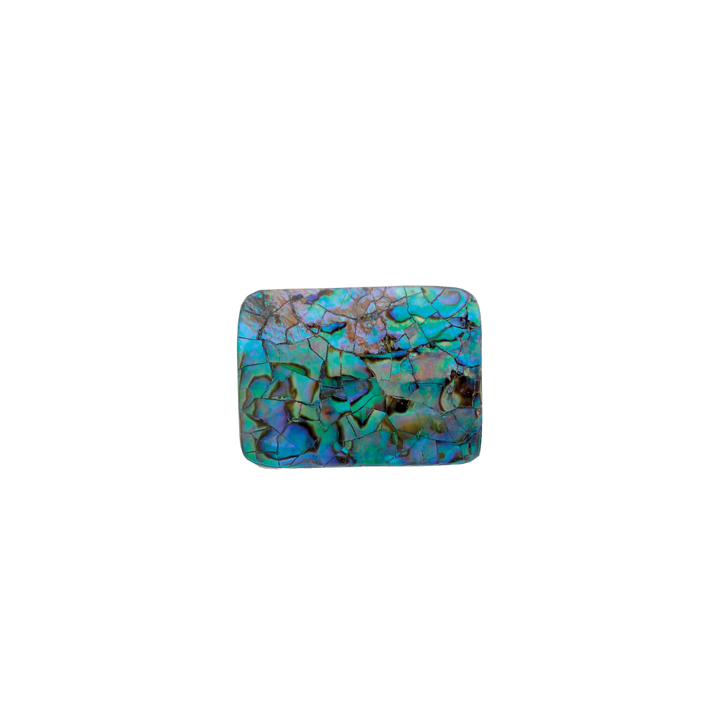 Rectangular belt buckle with abalone shell mosaic inlay, iridescent green and blue cracked gemstone design, natural shell fashion accessory, Italian design inspired vintage buckle, stylish men’s belt hardware