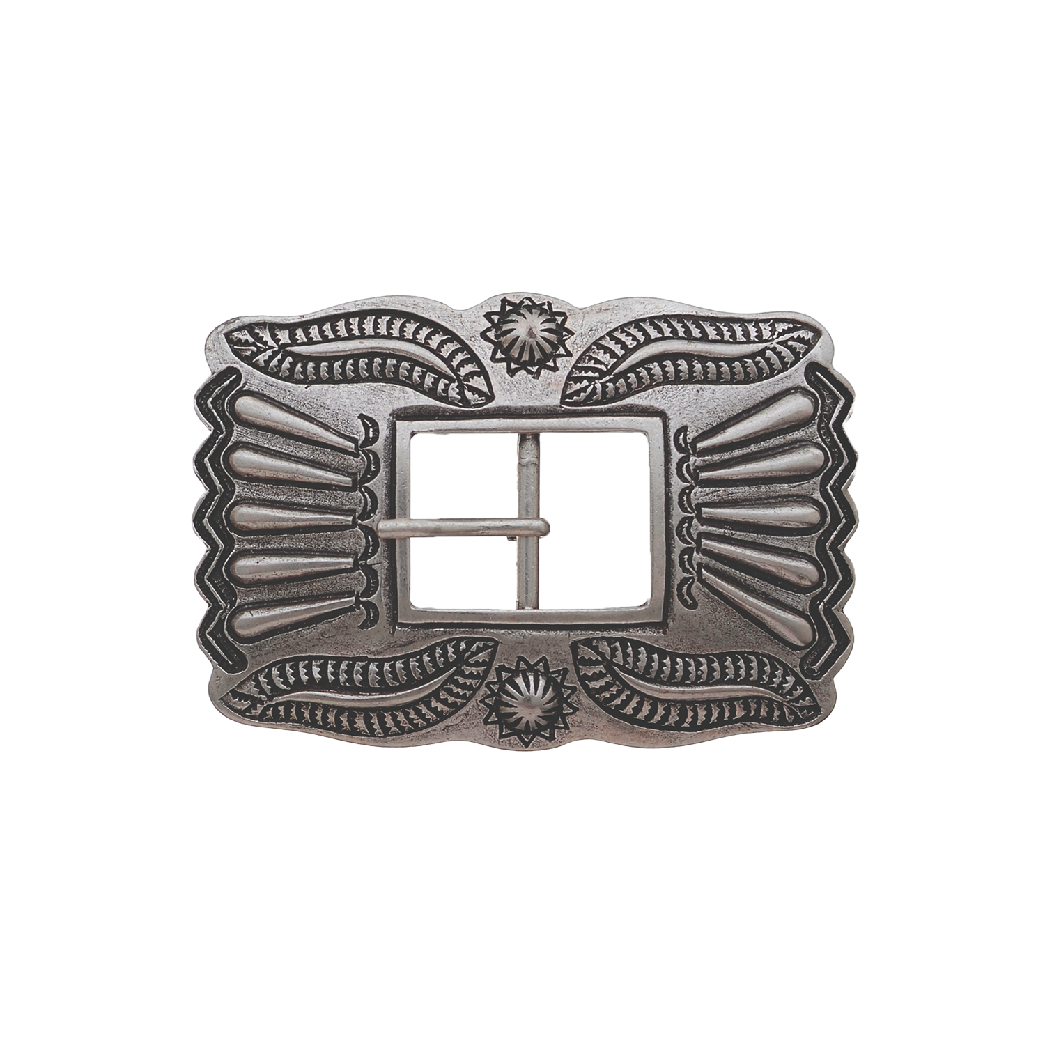 Decorative Rectangle 25mm Belt Buckle – English Silver Finish, Zamak