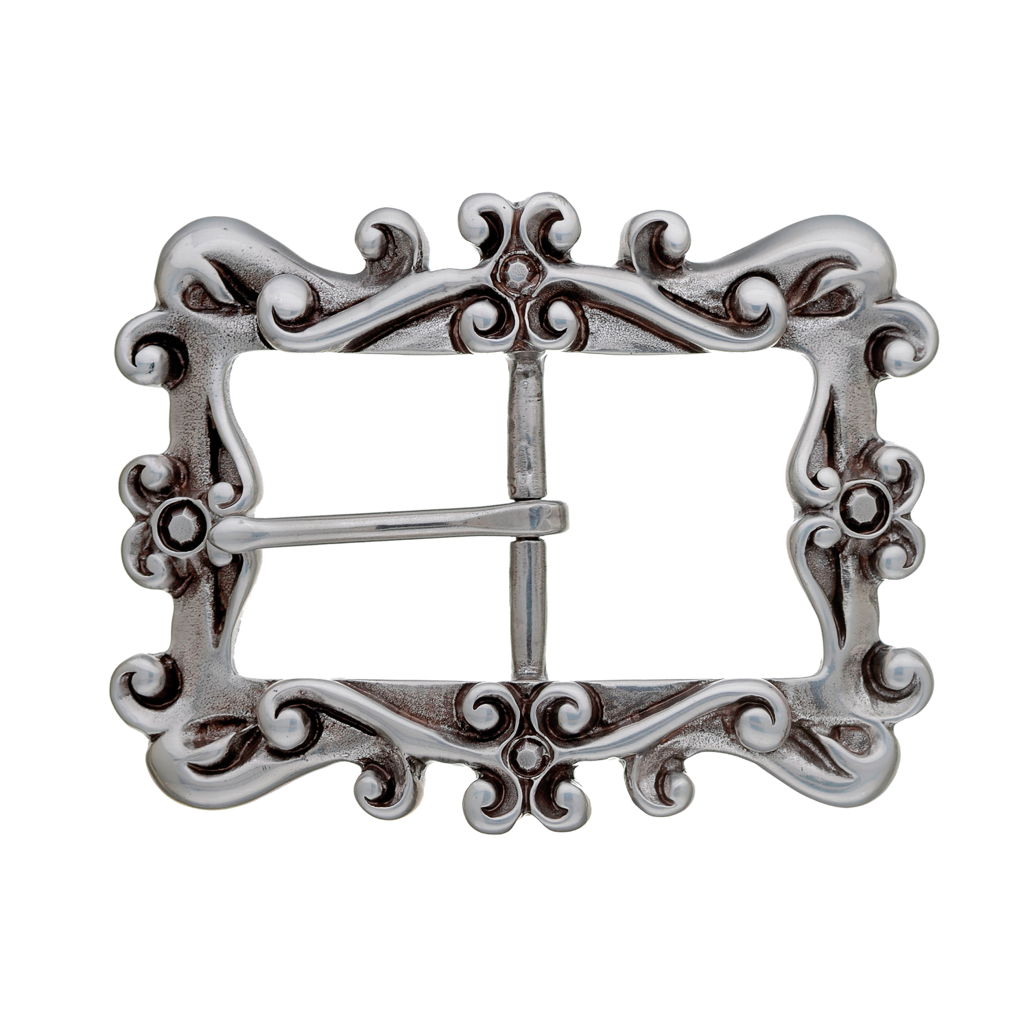 Baroque Scroll 40mm belt buckle in English Silver. 