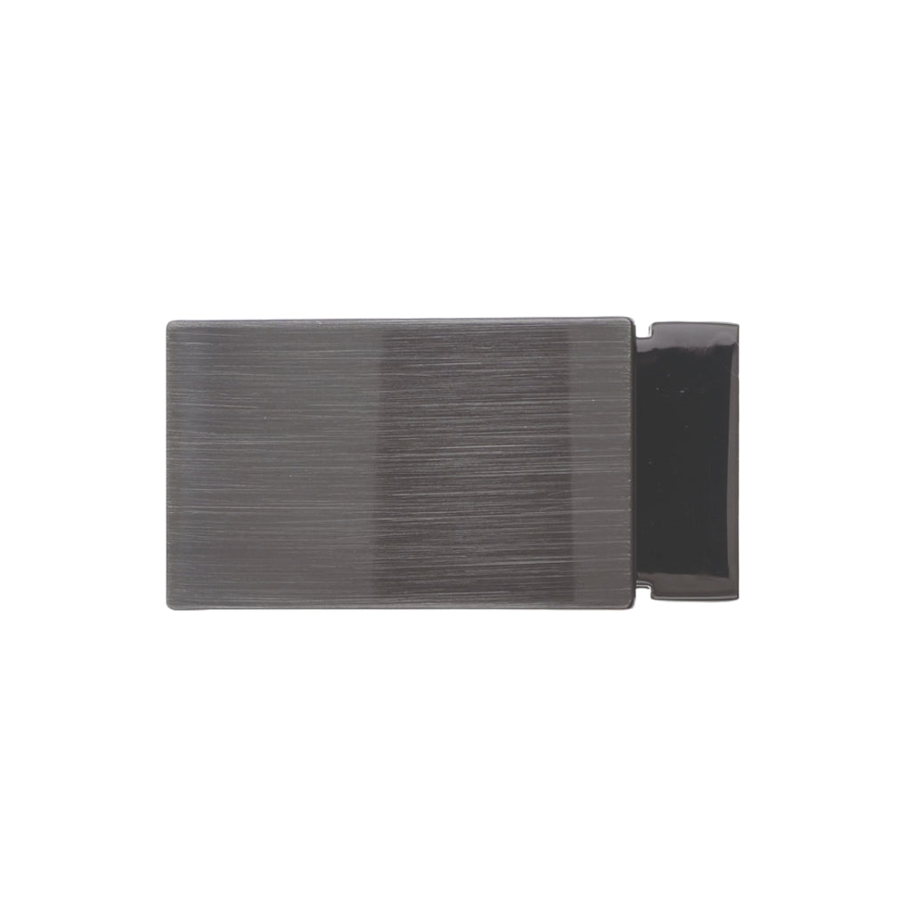 Gunmetal rectangular belt buckle with brushed finish and minimalist smooth design