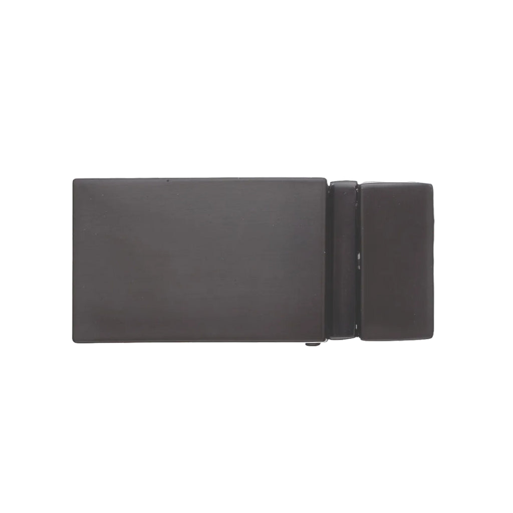 Matte black rectangular belt buckle with clean minimalist design