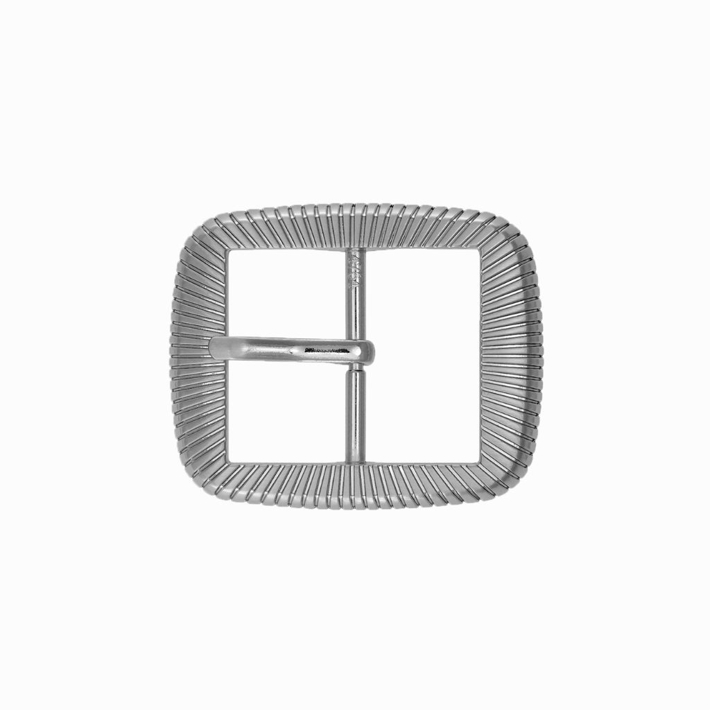 Ribbed Rectangle 40mm Belt Buckle – English Silver Finish,
