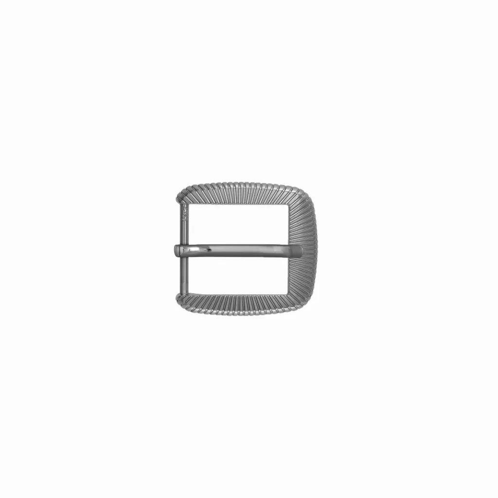 Brushed silver-tone rectangular belt buckle featuring a fine radiating sunburst texture and matching belt keeper.