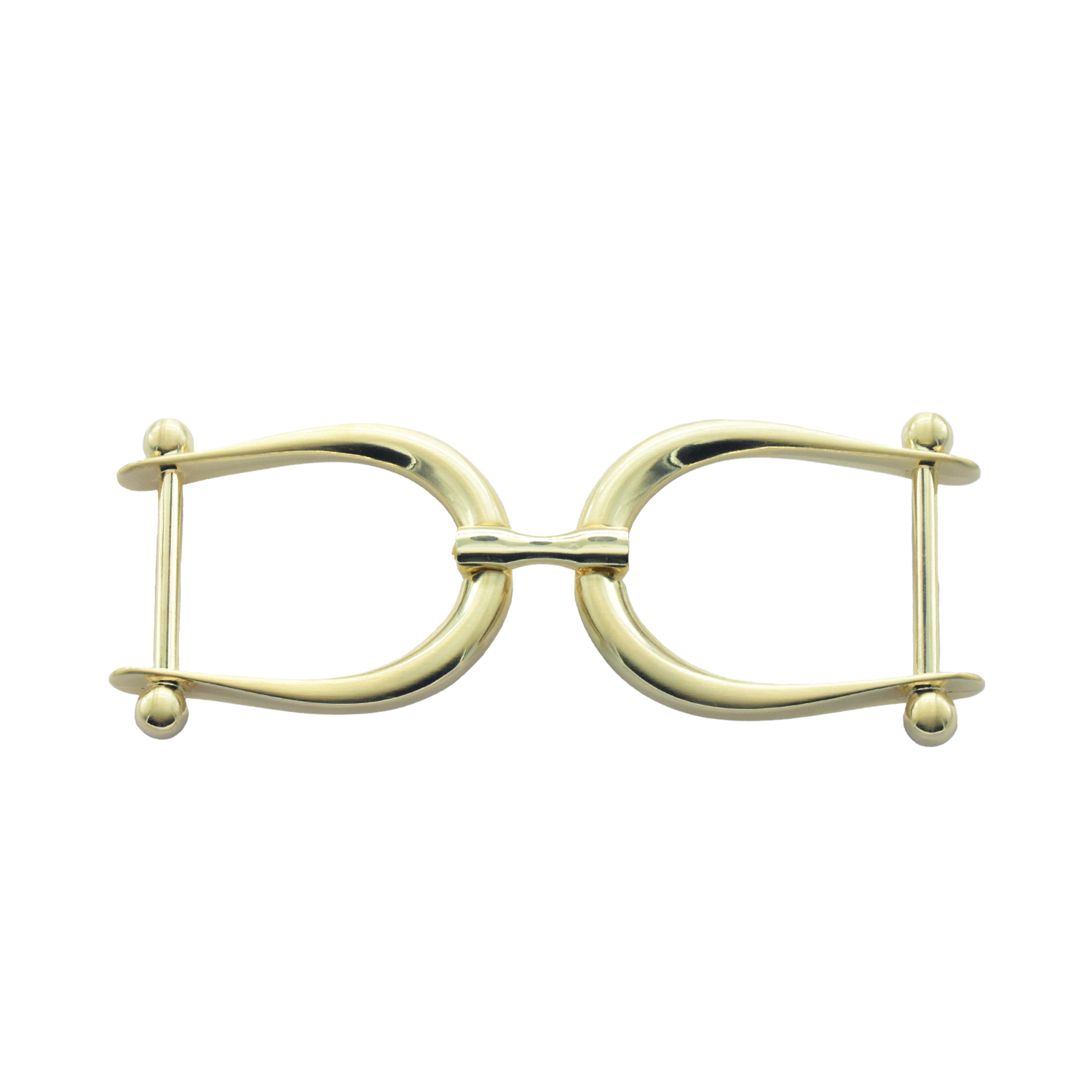 Gold equestrian bridle bit on a white background
