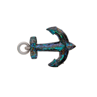 Intricate abalone shell anchor belt buckle, a striking fashion accessory with a unique Italian design, perfect for a nautical or coastal look.

