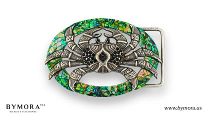 Luxury belt buckle crab with green mother of pearl Italian design