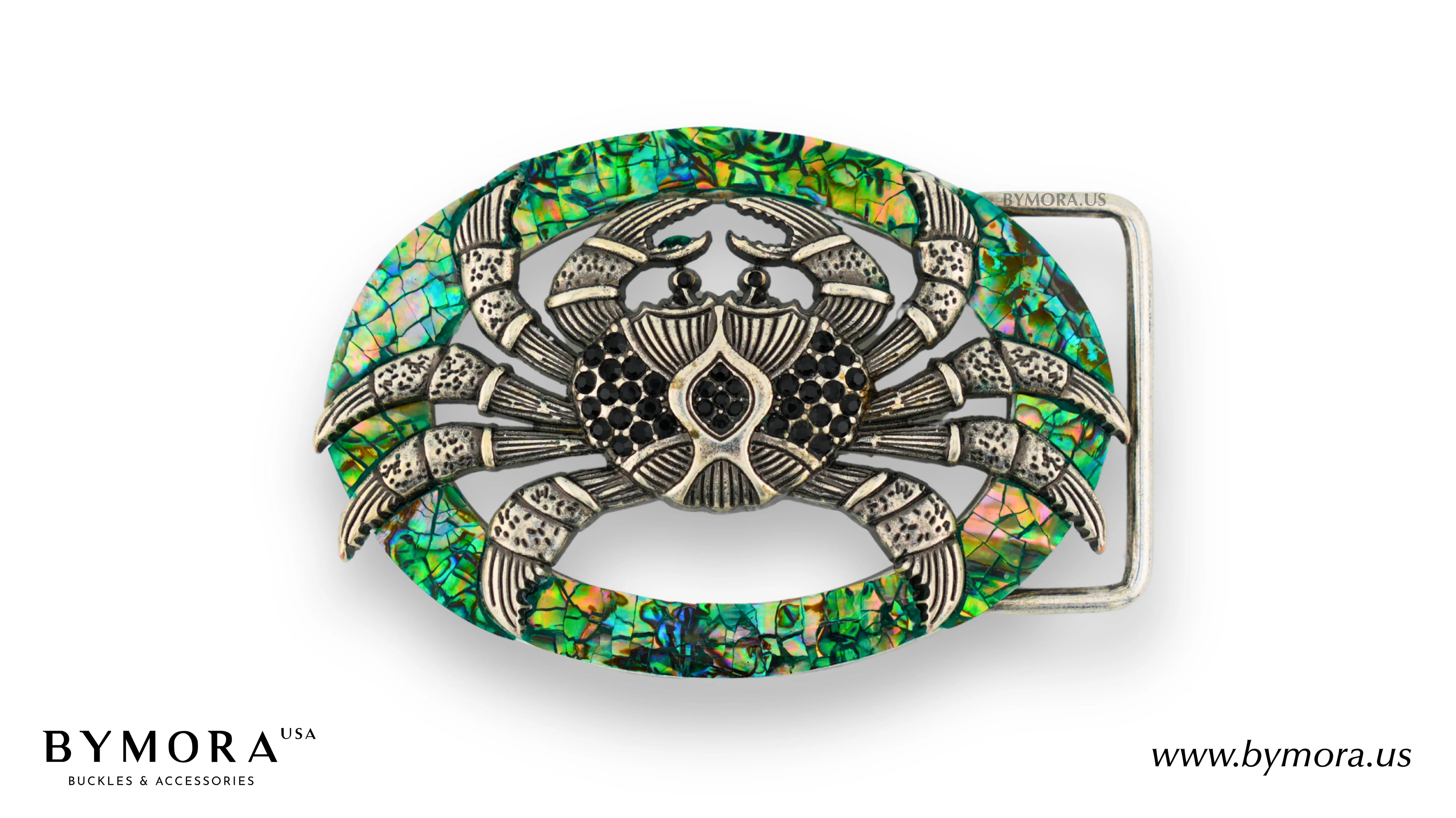 Luxury belt buckle crab with green mother of pearl Italian design