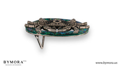 Luxury belt buckle crab with green mother of pearl Italian design