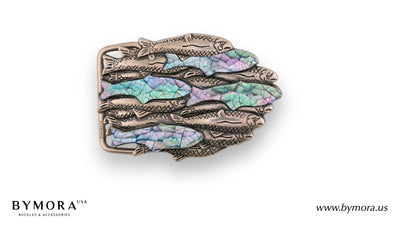 Luxury belt buckle fish with blue purple mother of pearl Italian design 