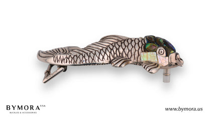 Luxury belt buckle fish with green-blue mother of pearl Italian
