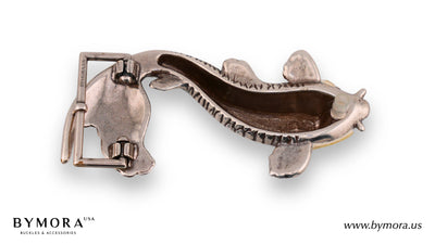 Luxury belt buckle fish with green-blue mother of pearl Italian