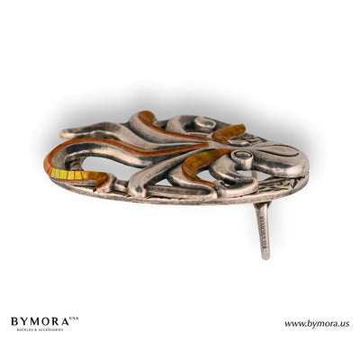Luxury belt buckle octopus with orange mother of pearl Italian design 
