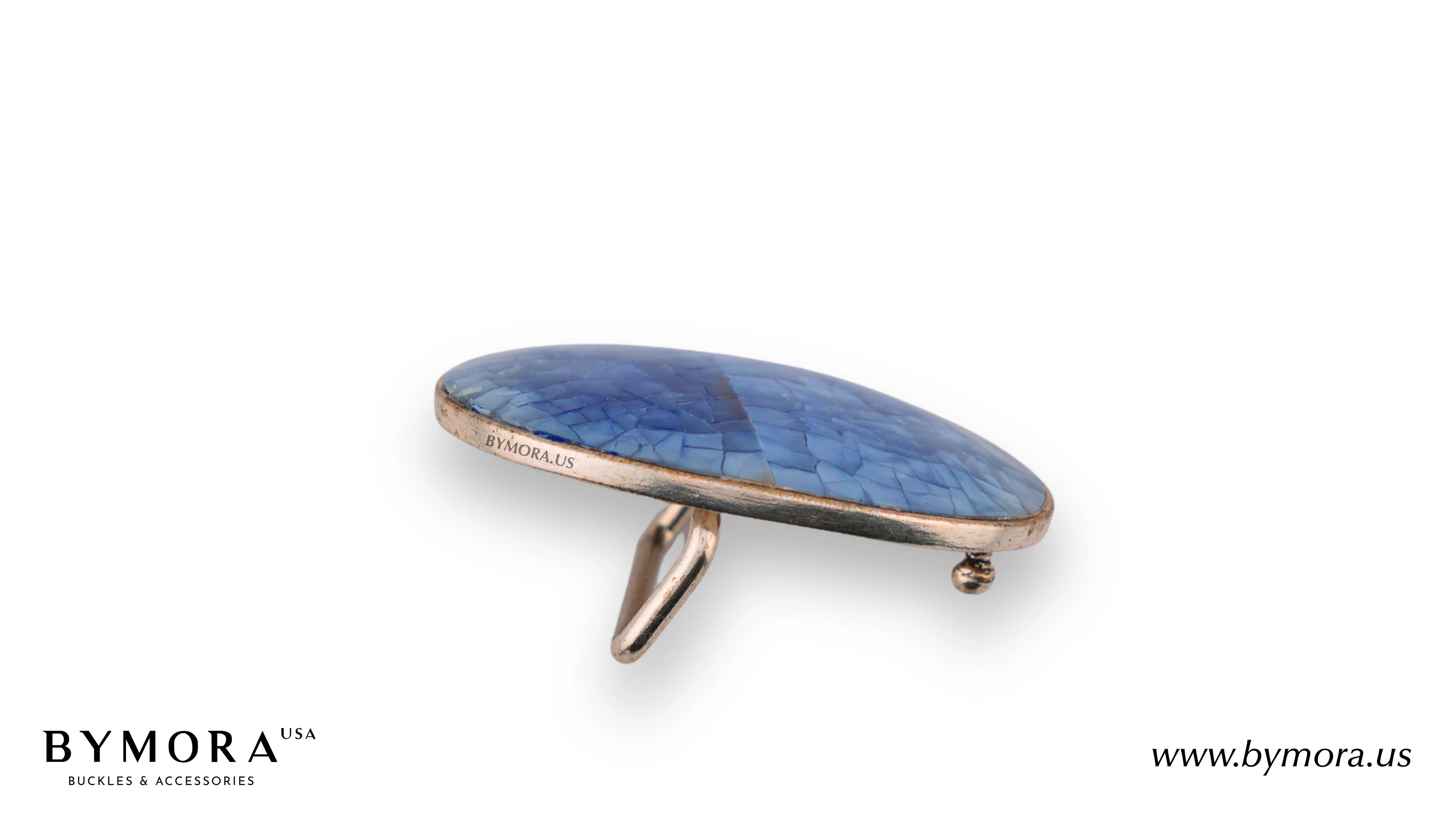 Luxury belt buckle oval with blue mother of pearl Italian design