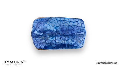Luxury belt buckle rectangle with blue mother of pearl Italian design