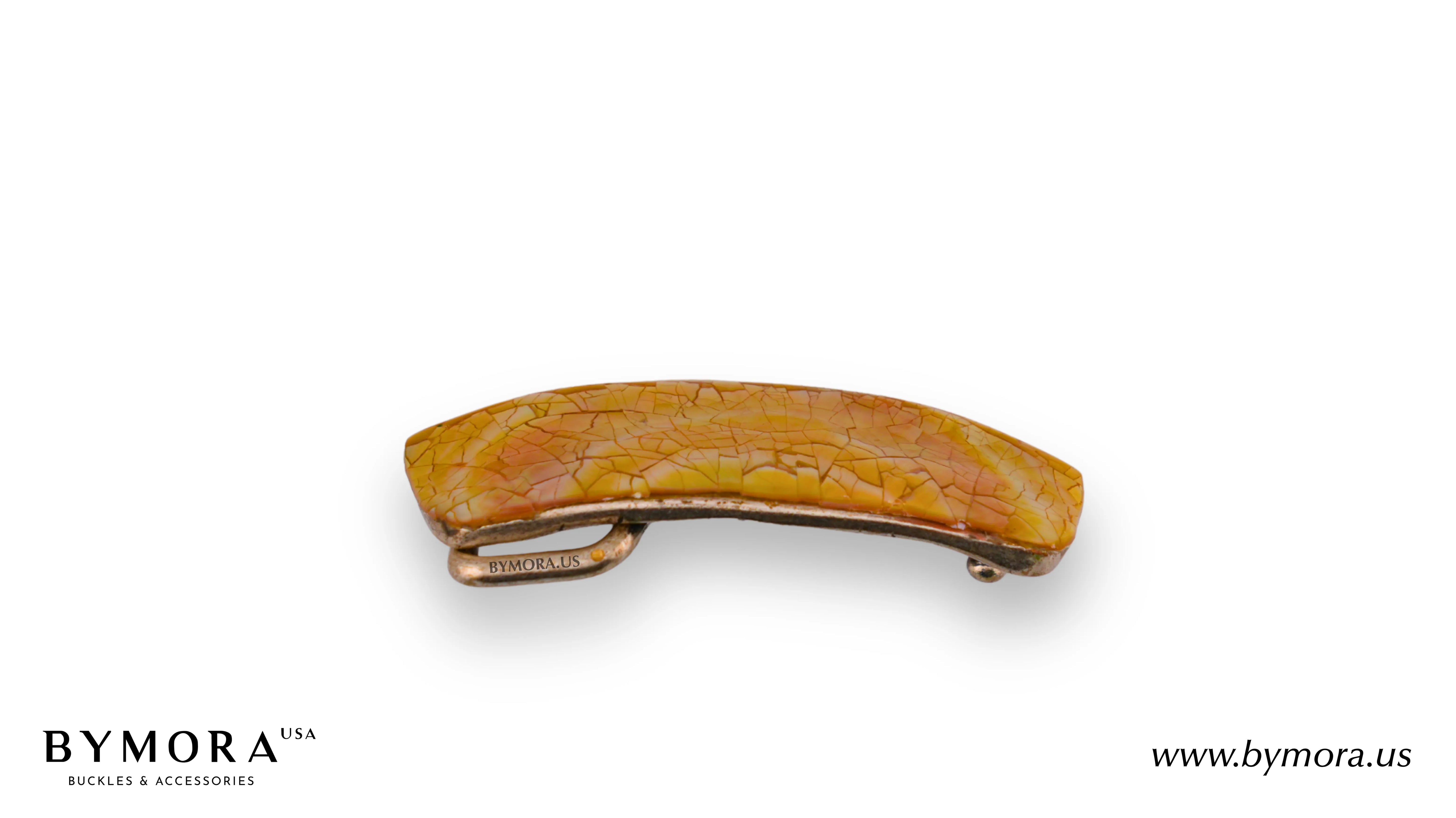 Luxury belt buckle rectangle with yellow mother of pearl Italian design