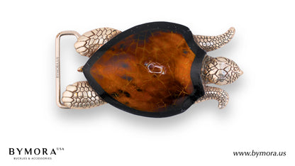 Luxury belt buckle turtle with amber mother of pearl Italian design 