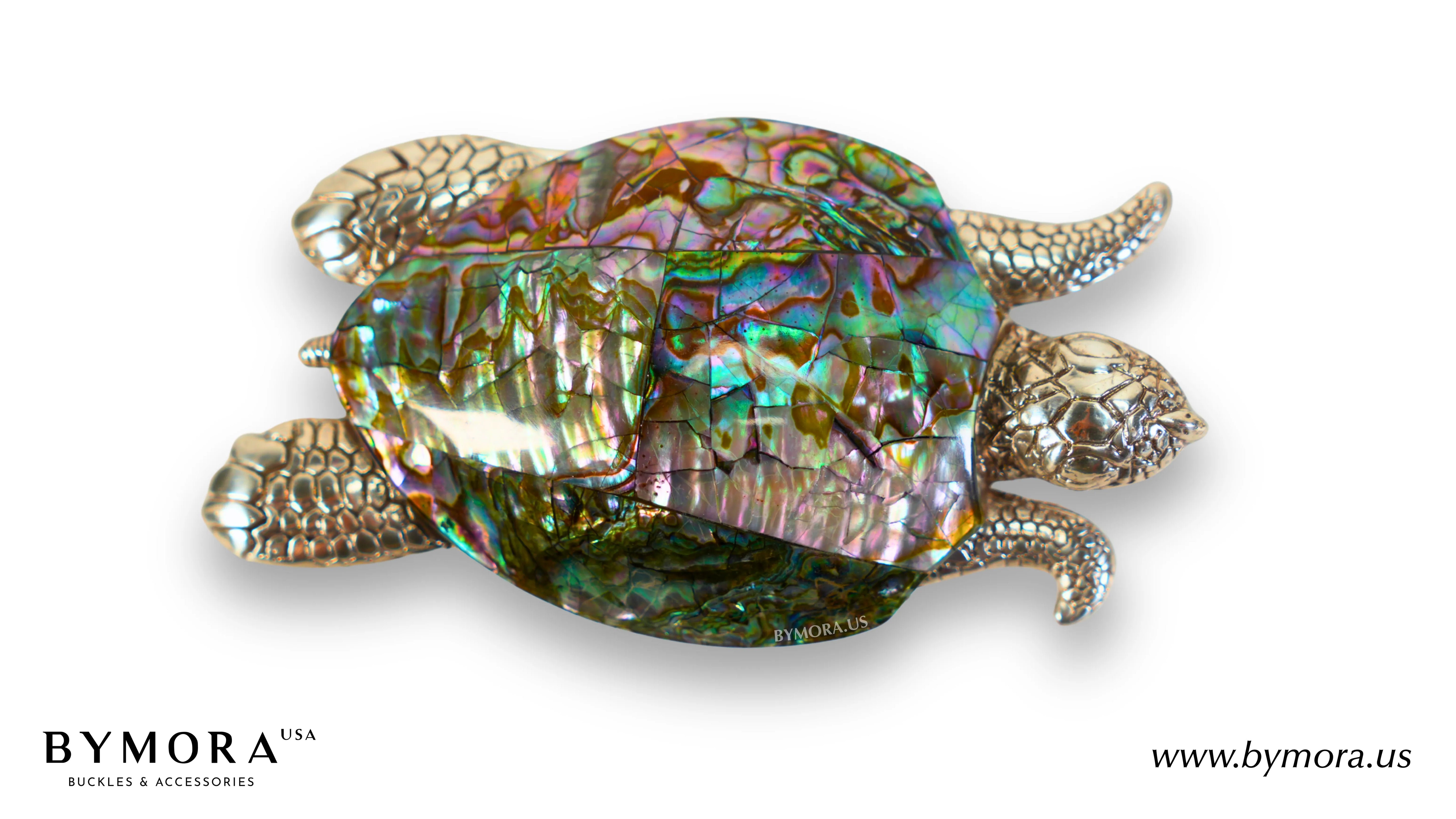 Luxury belt buckle turtle with green-blue mother of pearl Italian design