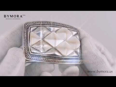 Geometric Mosaic 40mm Belt Buckle — English Silver Finish