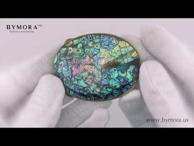 Oval 25mm Belt Buckle – English Silver Finish + Cracked Paua Blue Mother of Pearl