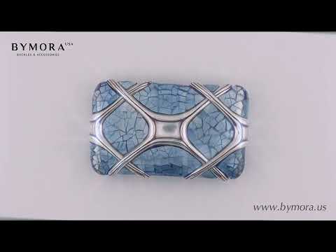 Load video: Geometric Interlace 40mm Belt Buckle – Black &amp; English Silver + Blue Hammer Shell Mother of Pearl