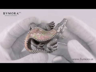Crocodile 40mm Belt Buckle – English Silver Finish + Brown Lip Mother of Pearl