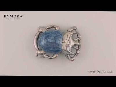Scarab 40mm Belt Buckle – English Silver Finish + Cracked Blue Hammer Shell Mother of Pearl