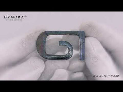 Minimalist Hook 25mm Belt Buckle – Shiny Nickelfree Finish + Cracked Rainbow Black Mother of Pearl