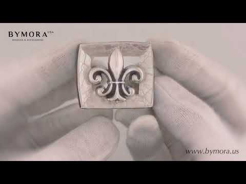 Load video: Fleur-de-Lis 40mm Belt Buckle – English Silver Finish + Cracked White &amp; Paua Blue Mother of Pearl