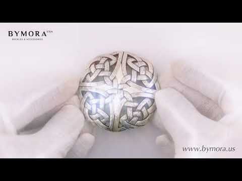 Load video: Celtic Knot Round 40mm Belt Buckle – English Silver Finish + White Mother of Pearl