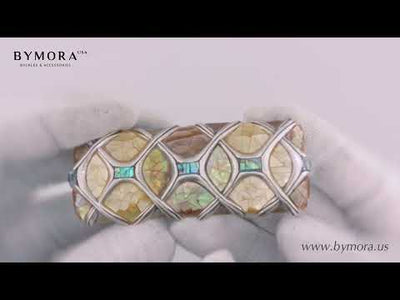 Geometric Crossed Bands 25mm Belt Buckle – English Silver Finish + Paua Blue, Brown Lip & Yellow Mother of Pearl